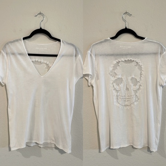 Zadig & Voltaire White Semi Sheer Mesh Back Skull Cut Out Short Sleeve T-Shirt - Picture 1 of 11
